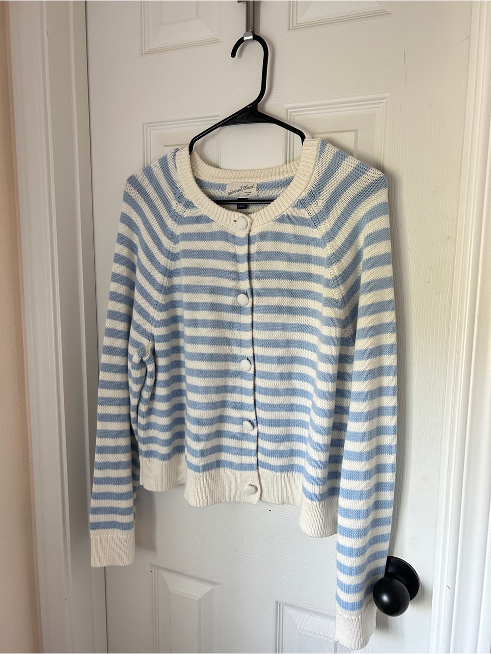 Universal Thread Striped Button-Front Cardigan - Light Blue & Cream